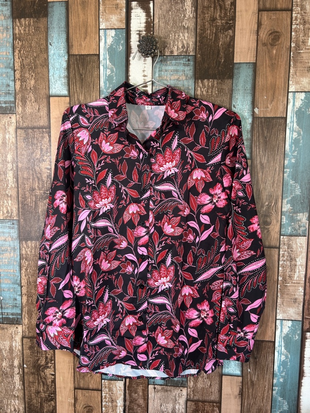 Pink Floral Button Down Top